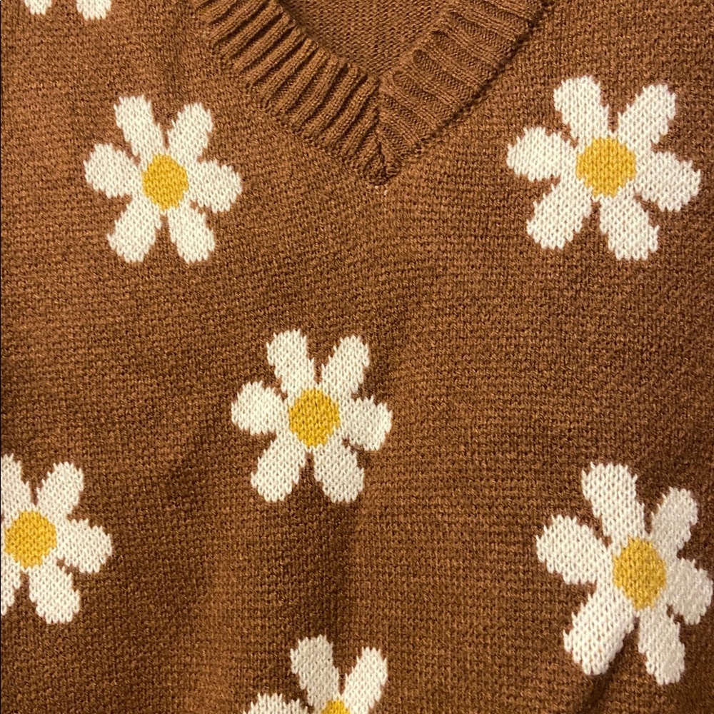 Belle Du Jour Brown Knit Vest with White  daisy size 3x 
24 ptp 25 length - Picture 3 of 4